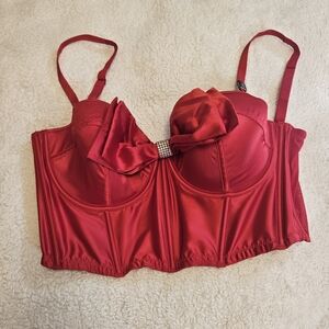 Victoria’s Secret Dream Angels Sexy Red Cupped Bow Bra Top Corset Style 36DD nwt